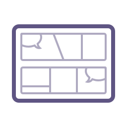 Icon: A sheet of paper with two rows of a sequential comic laid out.