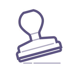 Icon: A hand stamp tilted
slightly as if it has freshly pressed ink to paper.