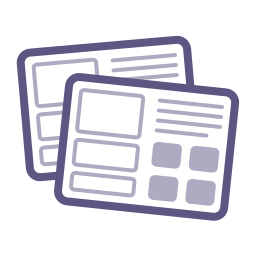 Icon: Two style tiles, filled with boxes representing images and color palettes and lines for text.
